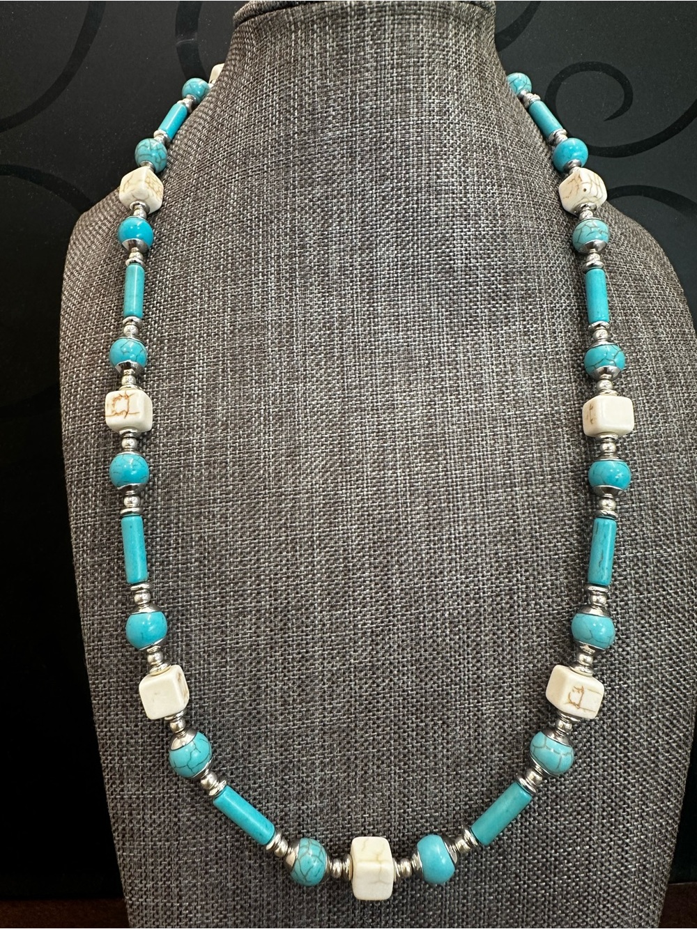 Turquoise and Cream Beaded Women's Necklace - Elegant Statement Jewelry